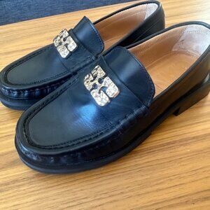 GANNI Black Butterfly Logo Leather Loafers